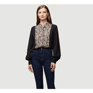 NEW! FRAME Silk Colorblock Blouse Noir Multi Python Print Button Up Size Small